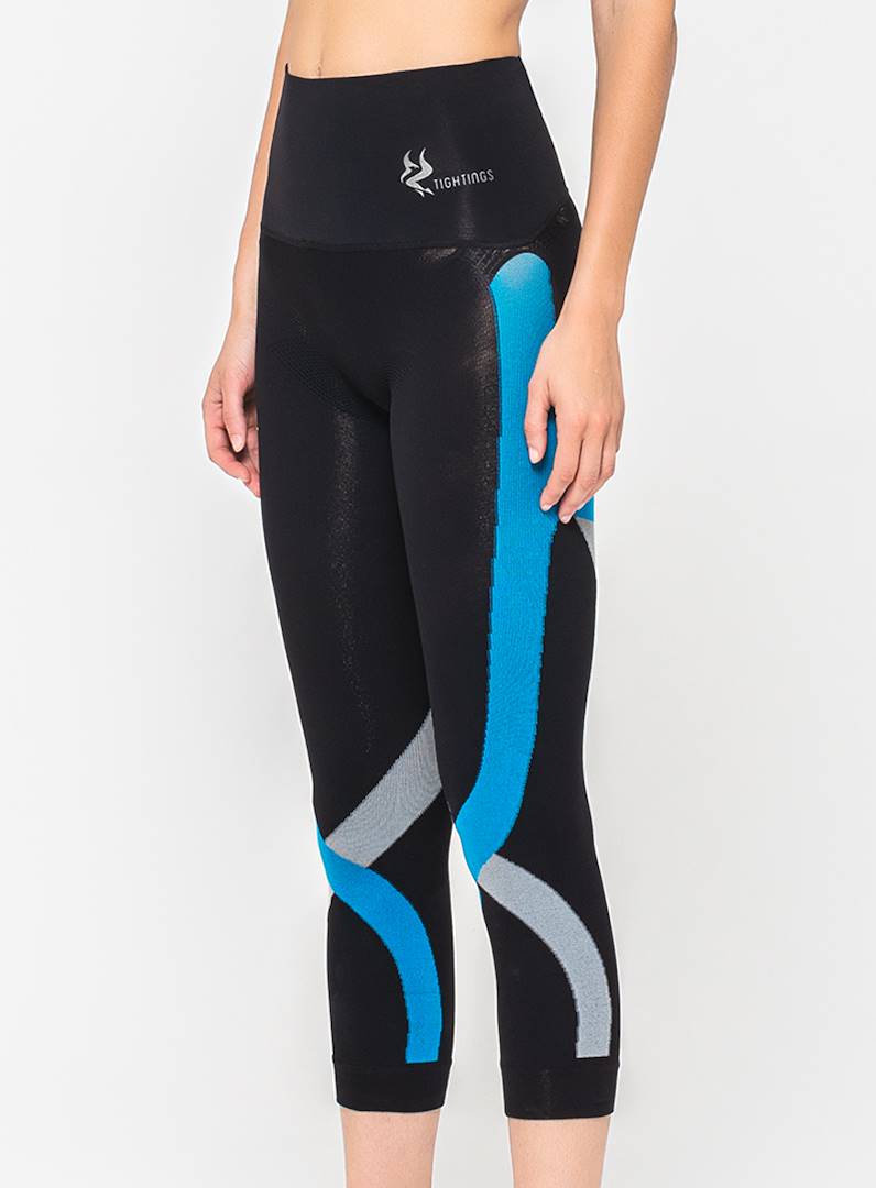 leggings senza cuciture stimolanti microcircolazione, leggings yoga, leggings danza, leggings jogging, Rossana, XL, Blue, Grey & Black