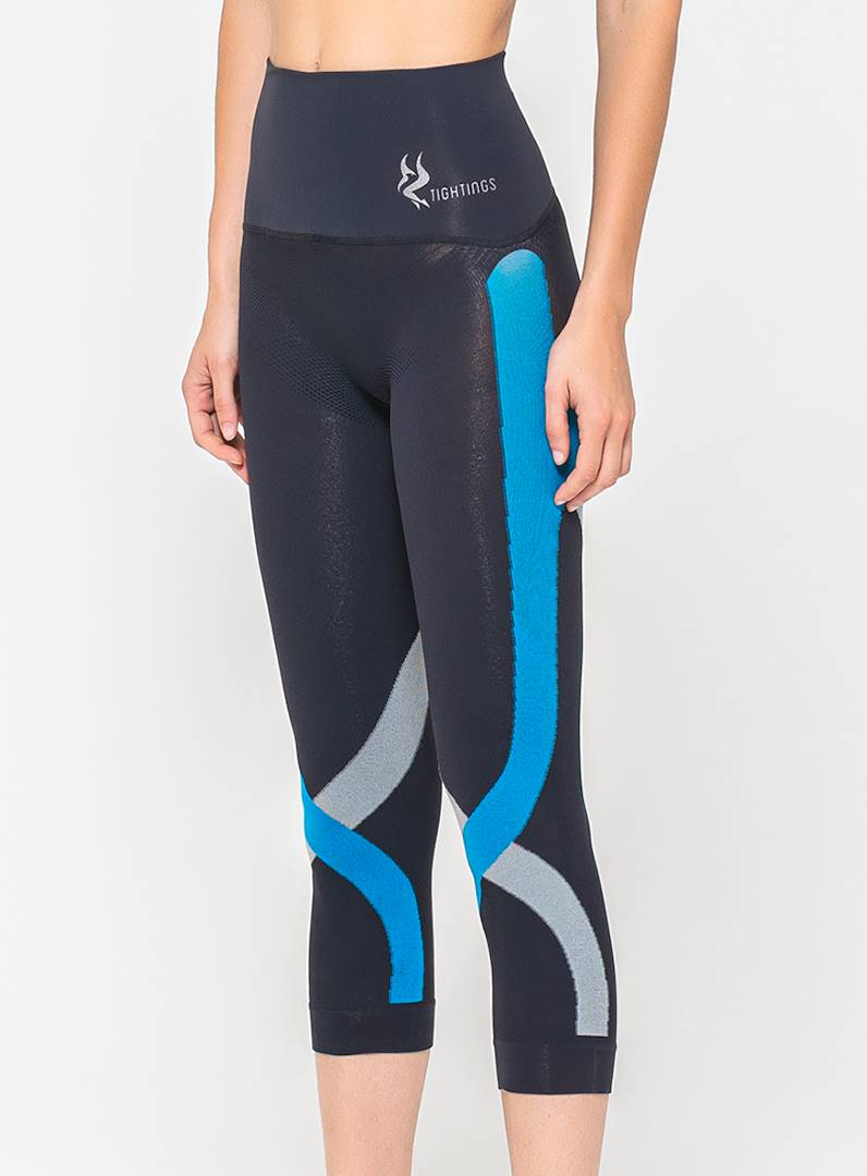leggings senza cuciture stimolanti microcircolazione, leggings yoga, leggings danza, leggings jogging, Rossana, M/L, Blue, Grey & Grey
